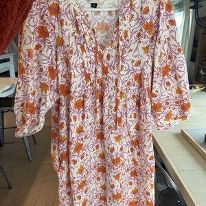 100% Cotton Universal Thread Floral Dress with Orange and Purple Accents